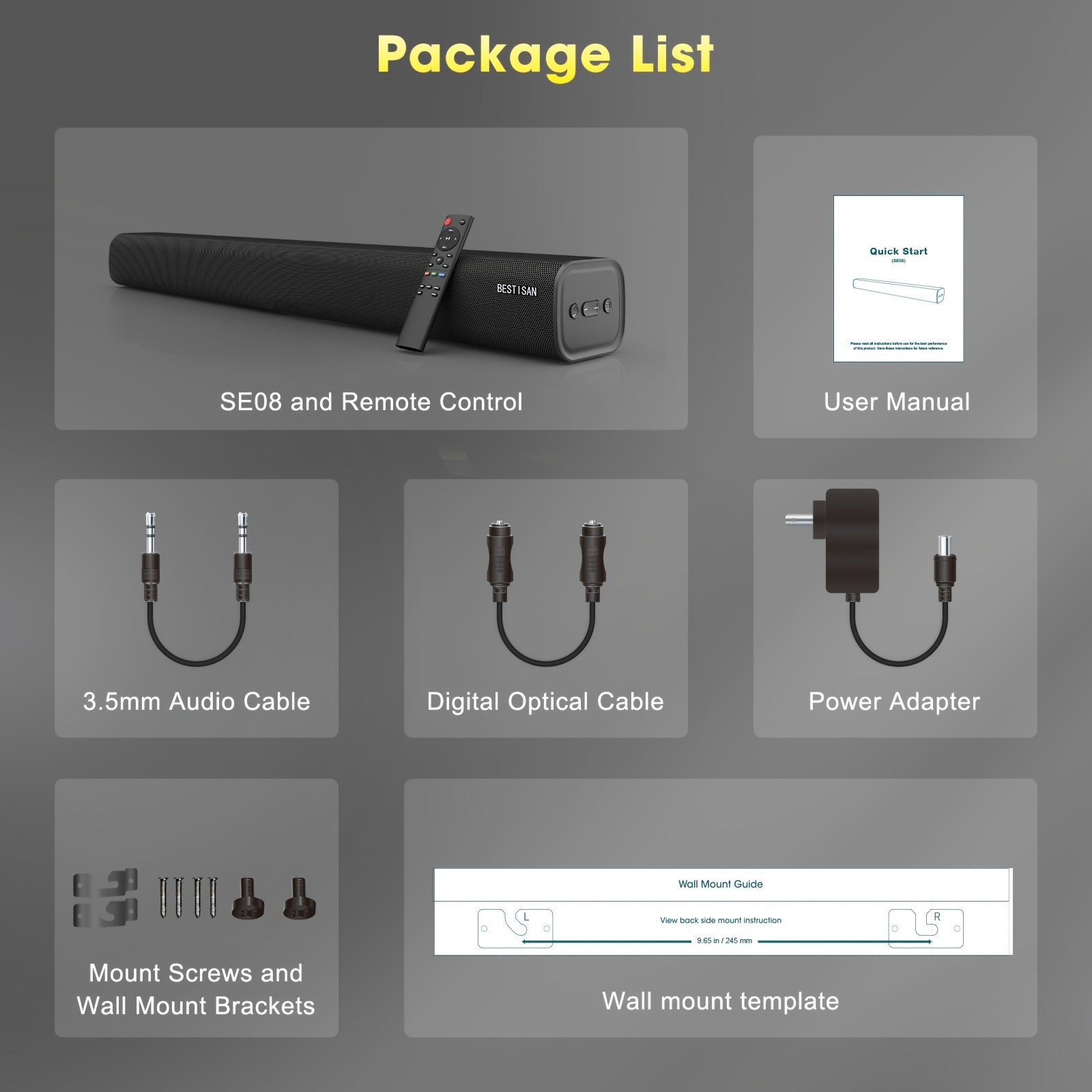 BESTISAN 100W Soundbar for TV – Bluetooth 5.0, ARC, Optical, AUX