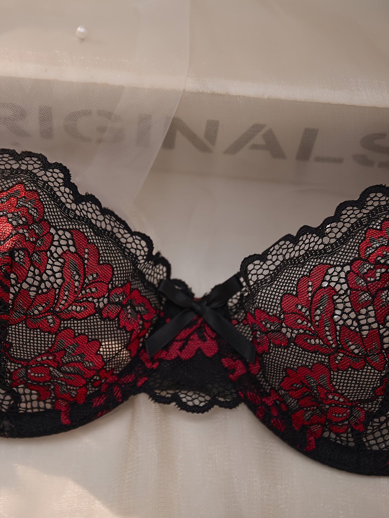 Christmas Black & Red Lace Sexy Lingerie Set – See-Through Push-Up Bra & Briefs
