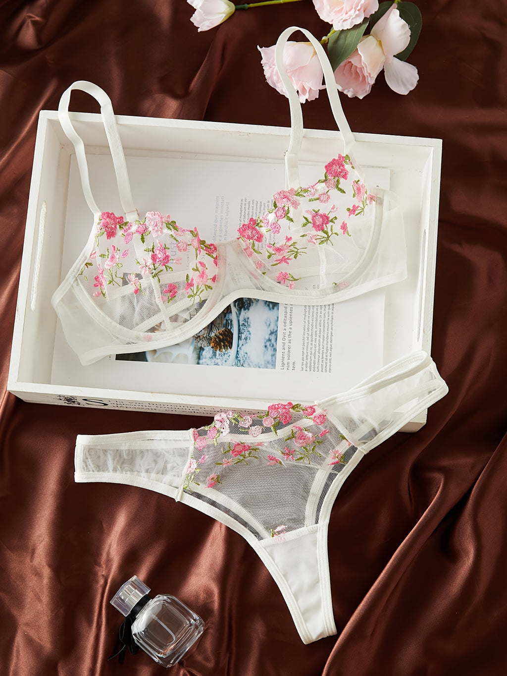 Sexy Lightweight Lace Bra & Underwear Set – Transparent Floral Embroidered