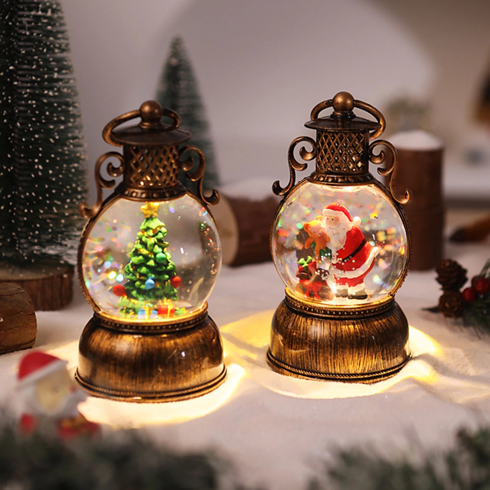 Christmas Snow Globes with Music - USB Musical Snowflake Lantern