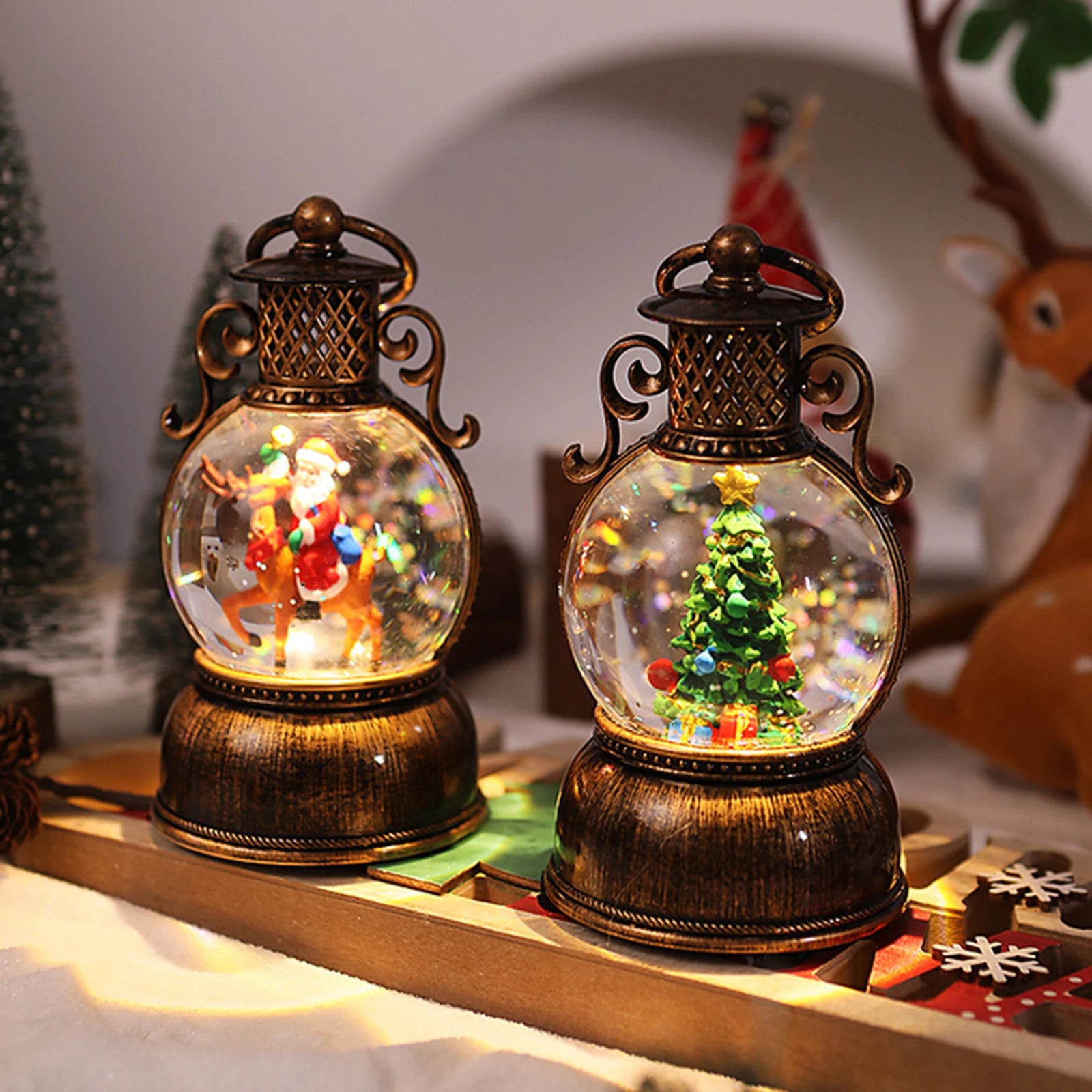 Christmas Snow Globes with Music - USB Musical Snowflake Lantern