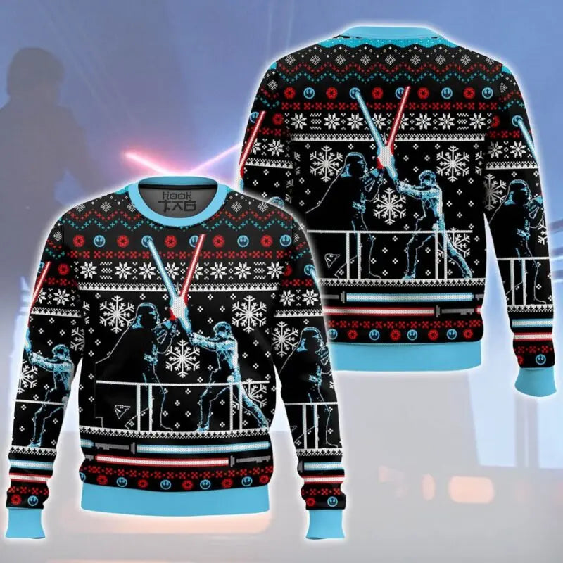 Lightsaber Duel Ugly Christmas Sweater – Funny Holiday Pullover for Men