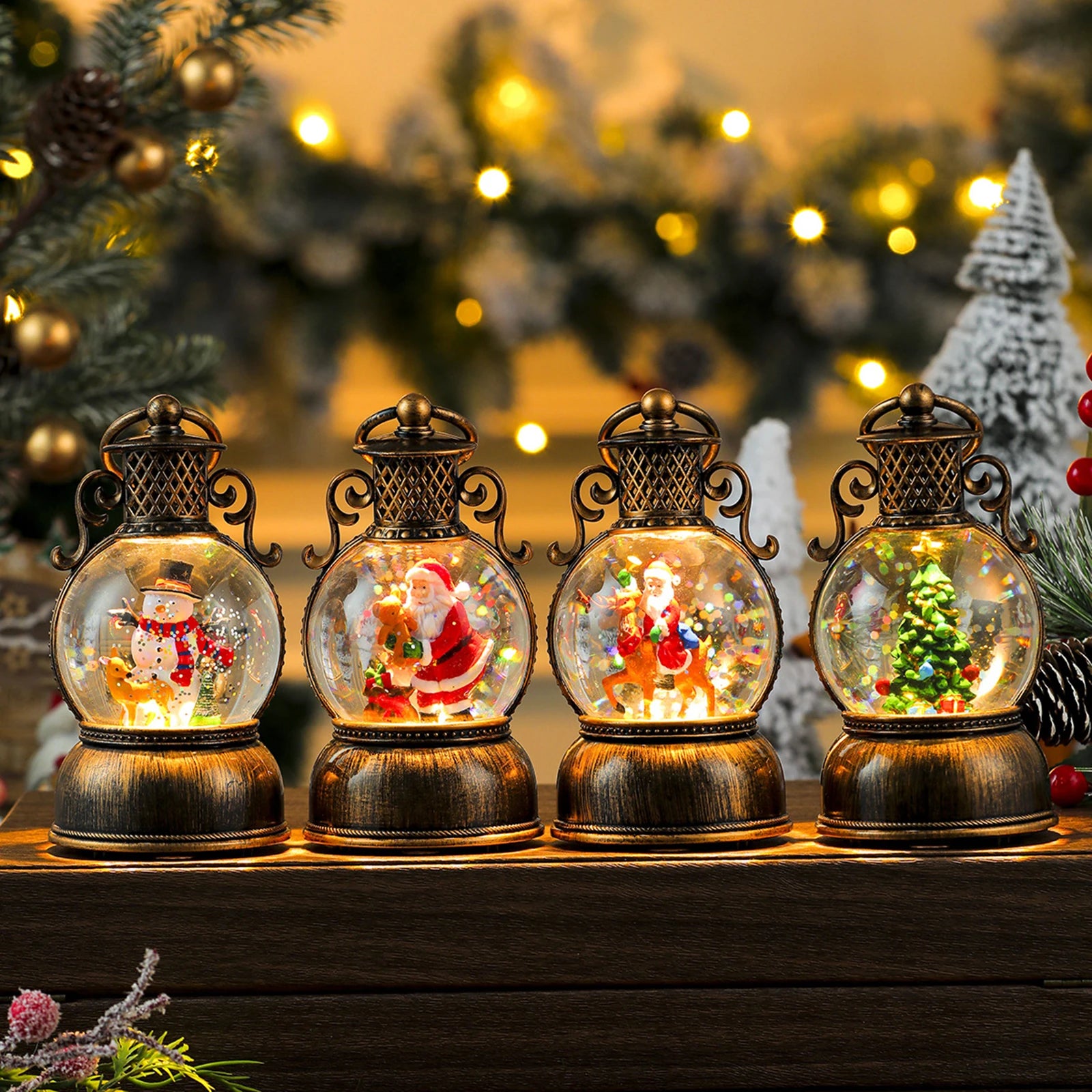 Christmas Snow Globes with Music - USB Musical Snowflake Lantern