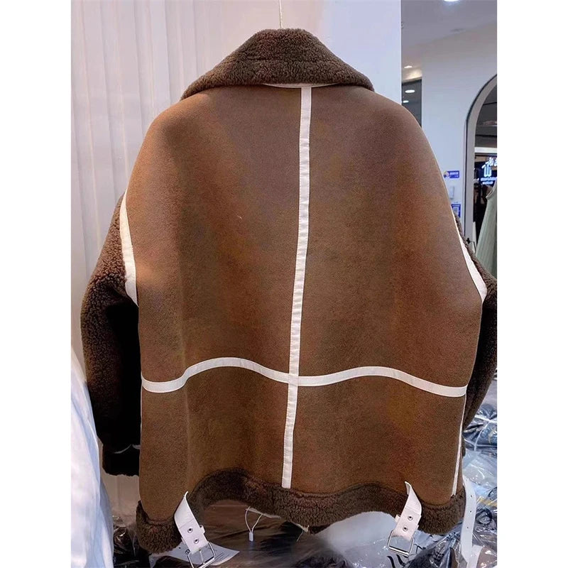 Women’s 2025 Faux Fur & Leather Moto Jacket – Thickened Warm Winter Coat