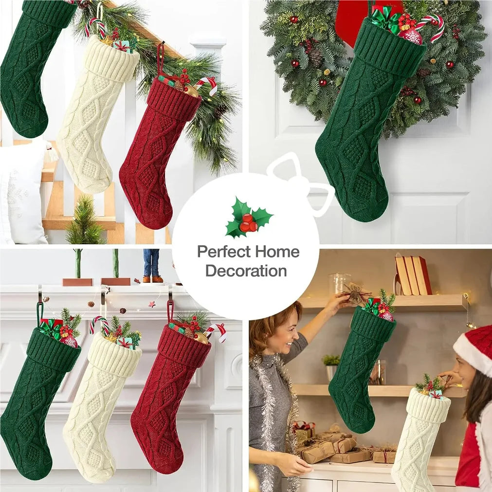 Large Cable Knit Christmas Stockings for Kids – Holiday Decoration