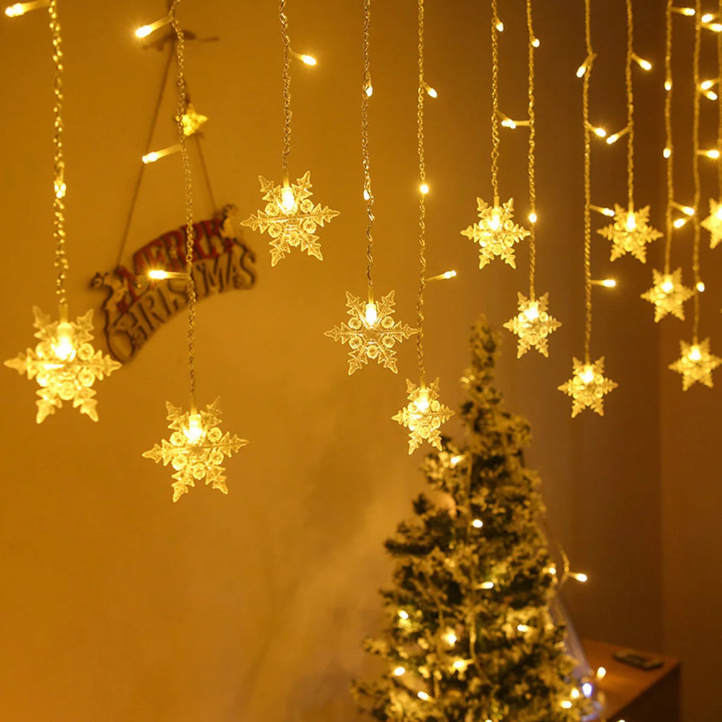 Magical Snowflake LED Curtain Lights – Holiday Window Garland