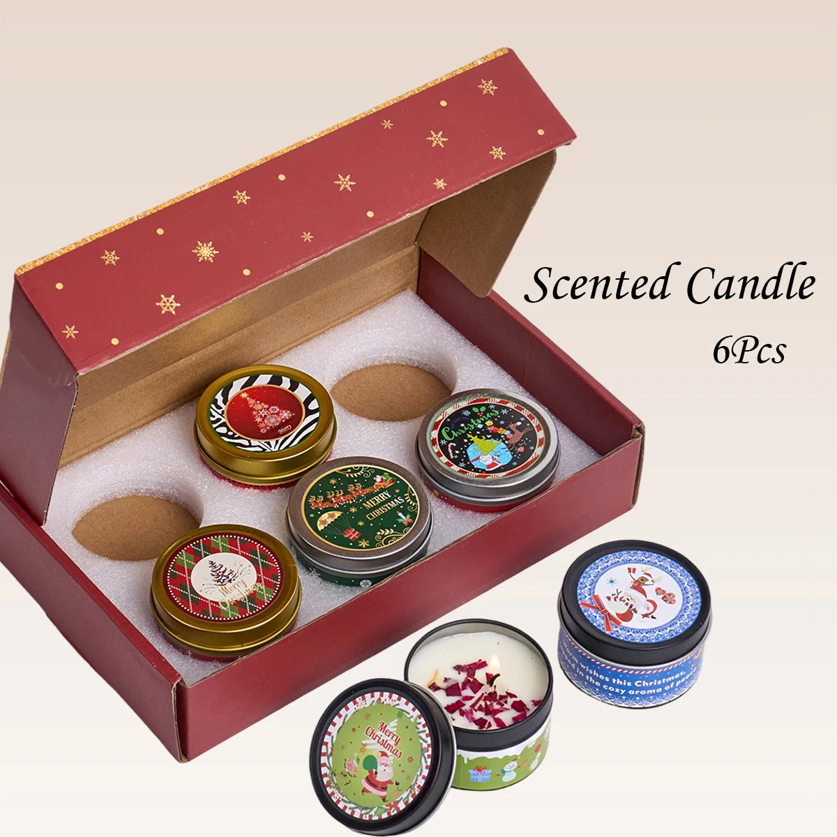 Christmas Scented Candle Gift Set – Aromatherapy Soy Wax with Dried Flowers