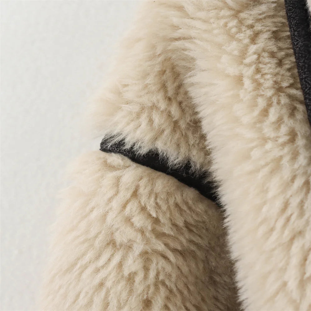 Women’s Contrast Faux Fur Jacket – Long & Short Panel Splicing Winter Coat