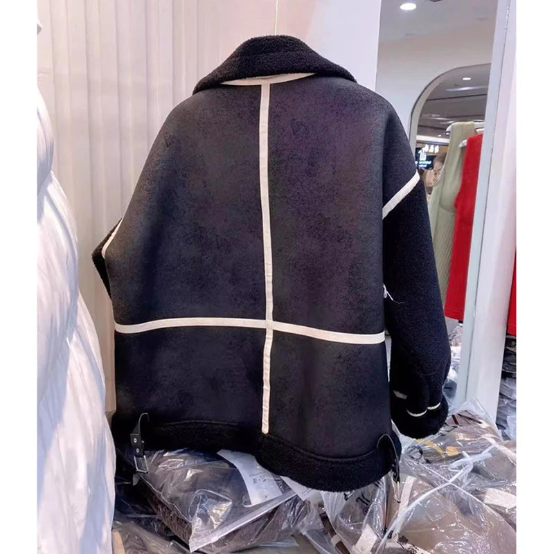 Women’s 2025 Faux Fur & Leather Moto Jacket – Thickened Warm Winter Coat