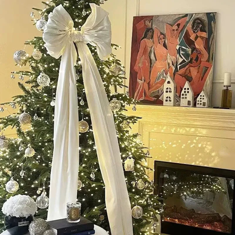 Large Christmas Tree Lace Bow – Satin Bowknot Ornament for DIY Decor