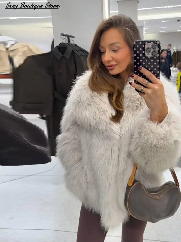 Elegant Faux Fur Jacket for Women – Lapel Thick Loose Coat 2025