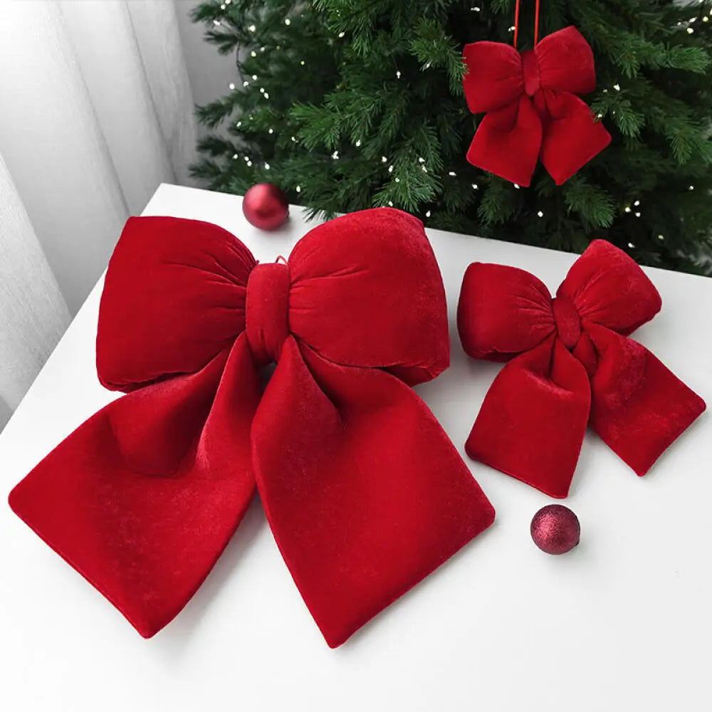 Christmas Bow Decoration – Velvet Red Bow Knot Baubles