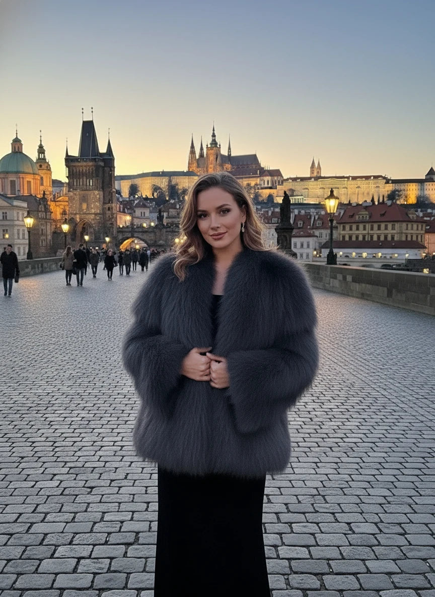 2025 Women’s Faux Fox Fur Jacket – Loose Long Sleeve Autumn/Winter Coat