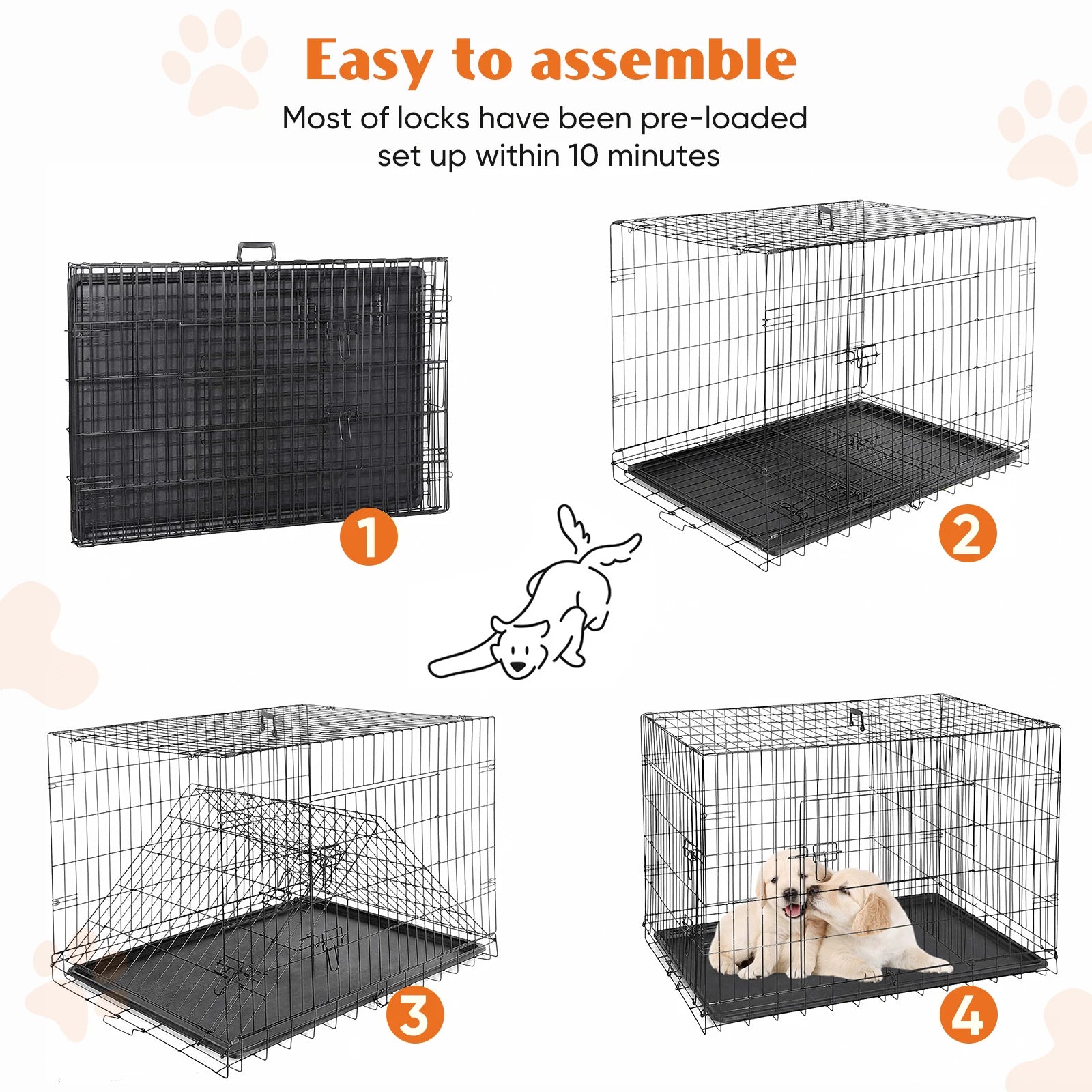 JHK Extra-Large Double Door Folding Metal Dog Cage with Leak-Proof Tray