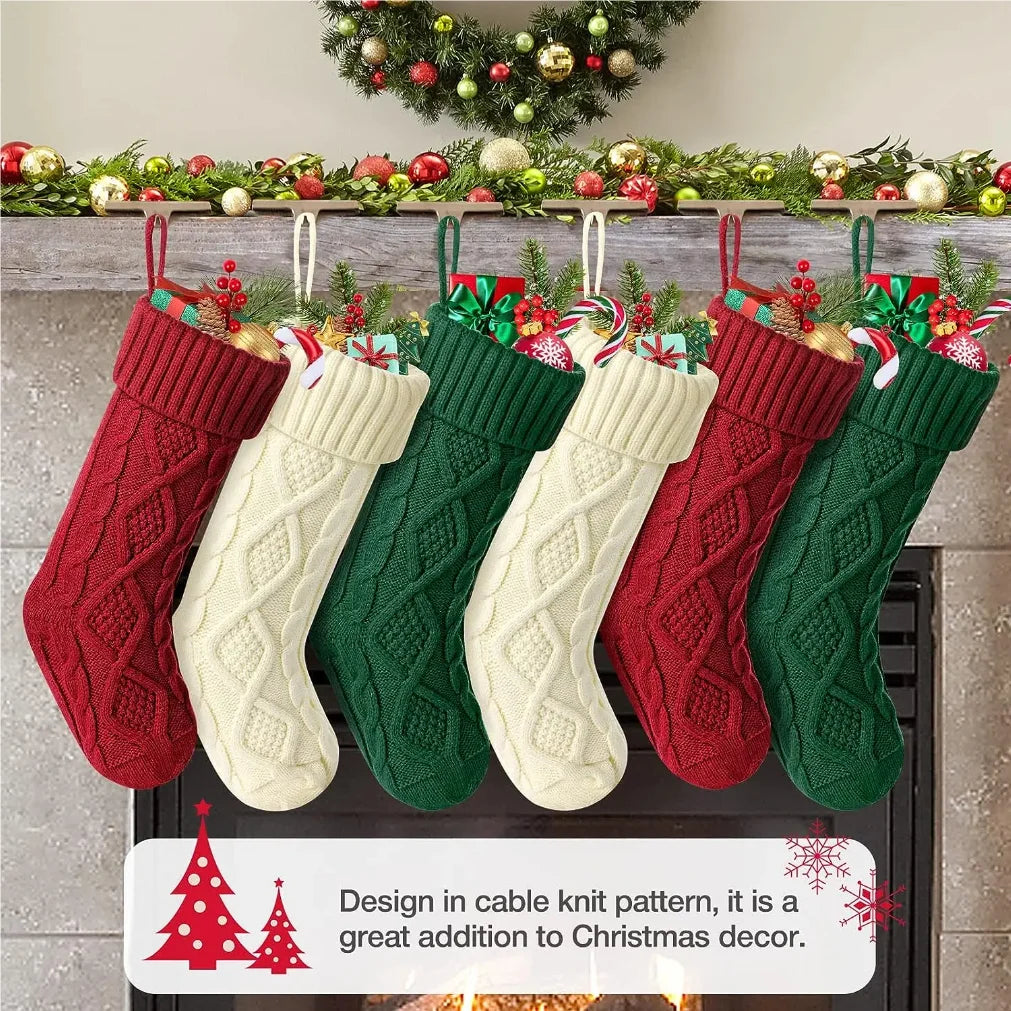 Large Cable Knit Christmas Stockings for Kids – Holiday Decoration