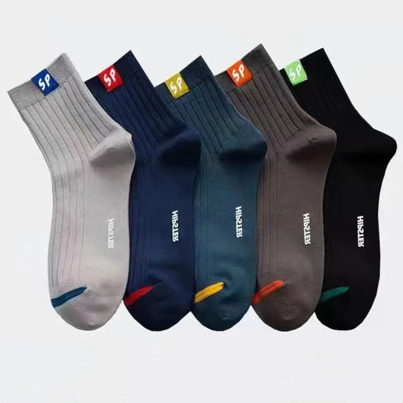 5 Pairs Men’s Vintage Athletic Socks – Fall & Winter Fun Fashion Crew Socks