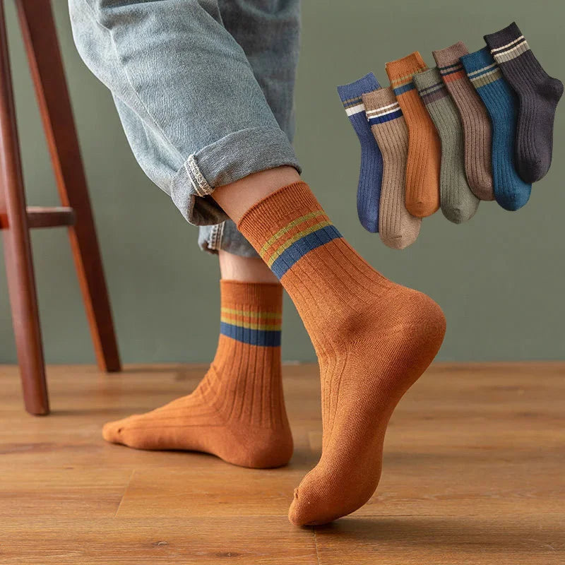 Men’s Striped Cotton Socks – Retro Harajuku Style Casual Spring Socks