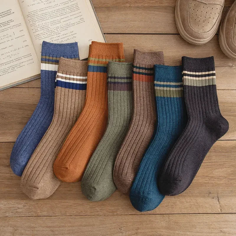 Men’s Striped Cotton Socks – Retro Harajuku Style Casual Spring Socks