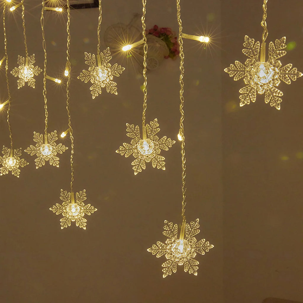 Magical Snowflake LED Curtain Lights – Holiday Window Garland