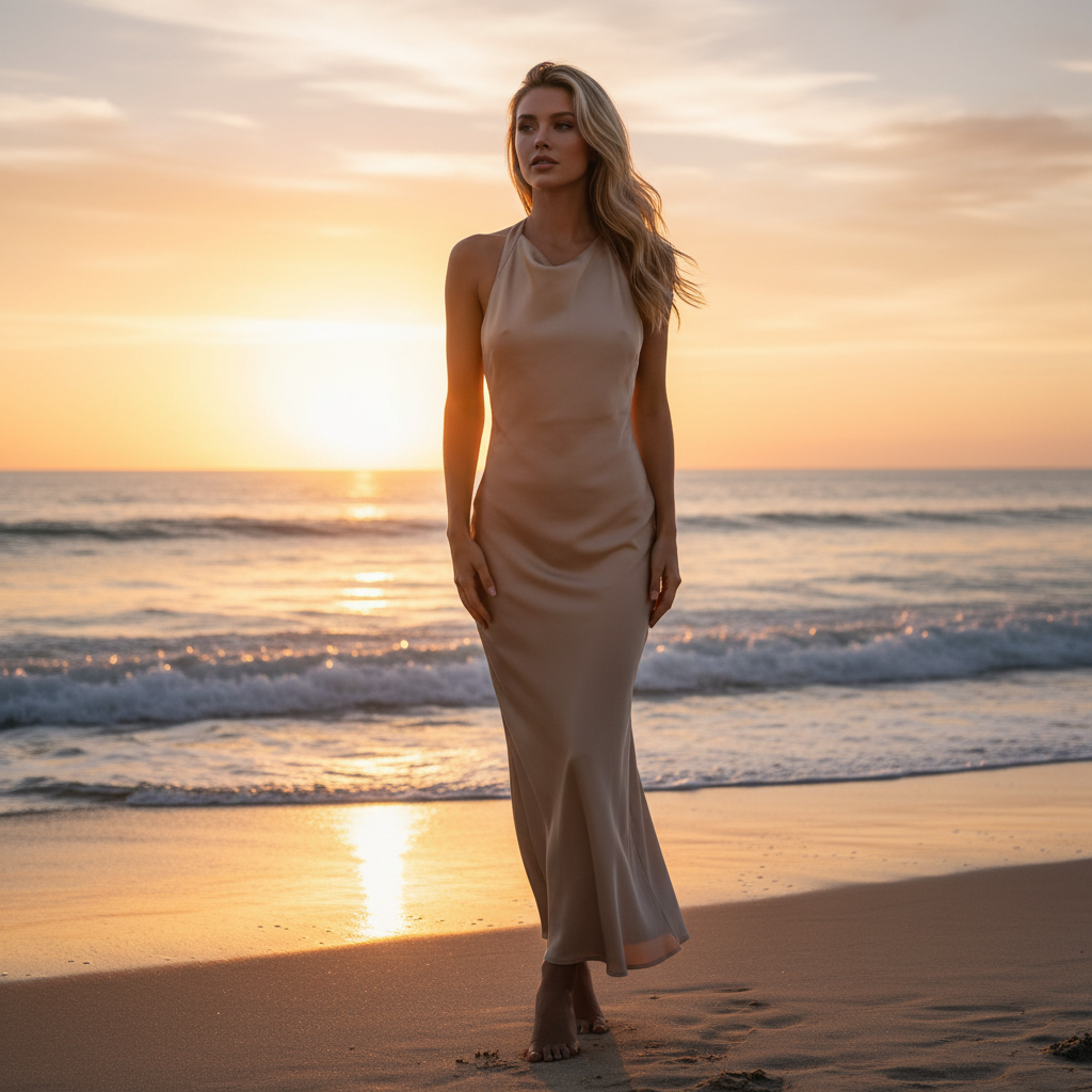 Ruched Satin Off-Shoulder Long Dress – Sleeveless Summer Party Gown