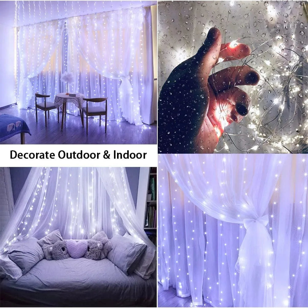 LED Christmas Fairy String Curtain Lights – 8 Modes USB Remote Holiday Decor for Home
