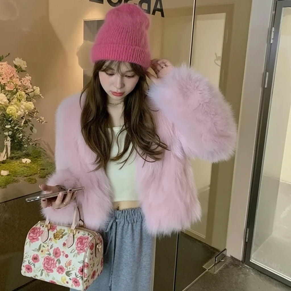 Women’s Faux Fox Fur Coat – Short Loose Winter Jacket 2025 Casual Fashion