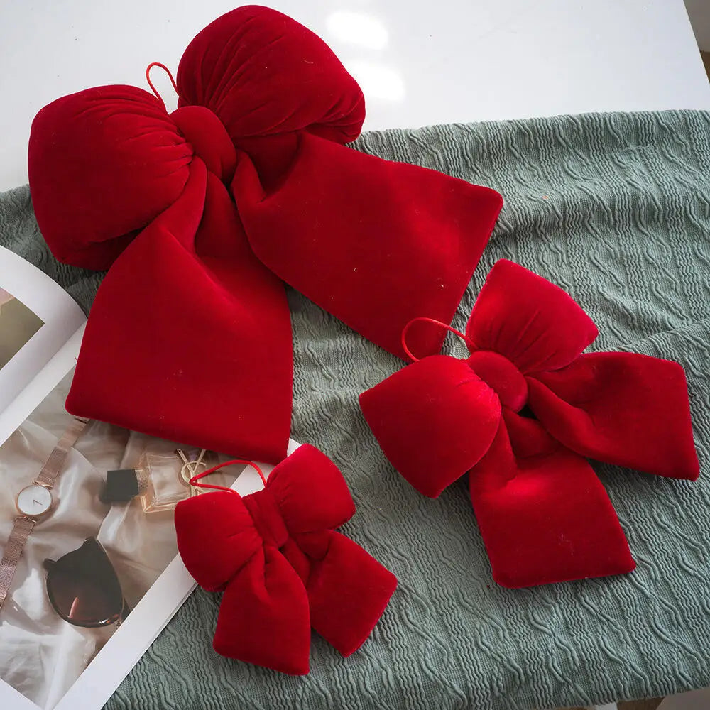 Christmas Bow Decoration – Velvet Red Bow Knot Baubles