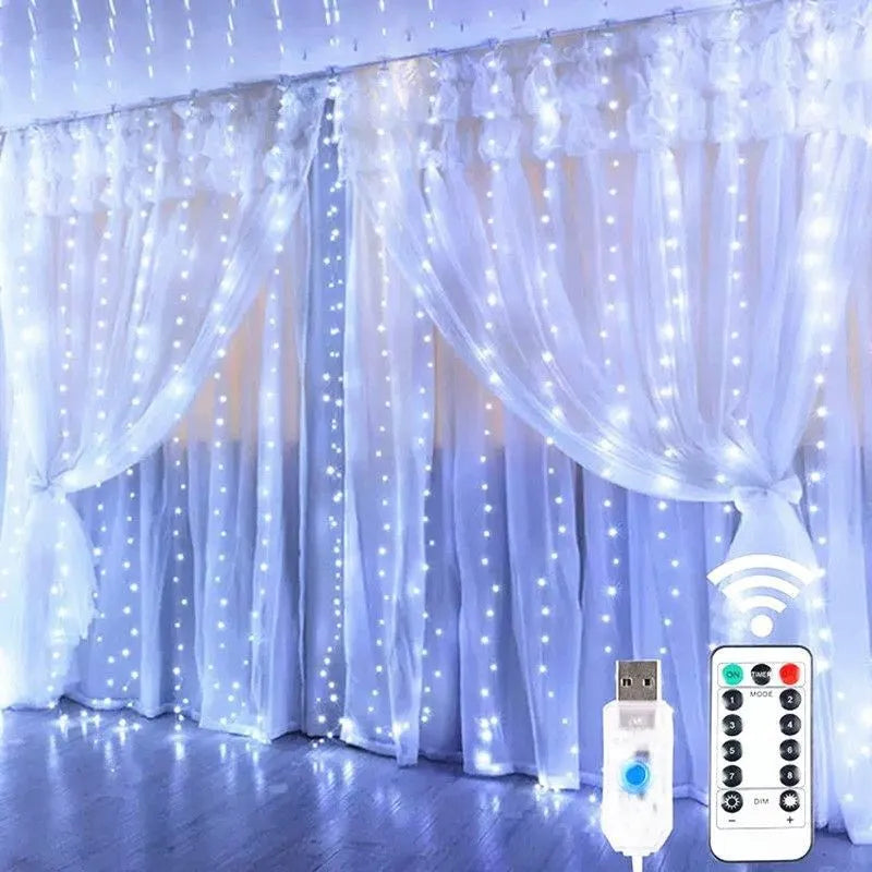 LED Christmas Fairy String Curtain Lights – 8 Modes USB Remote Holiday Decor for Home