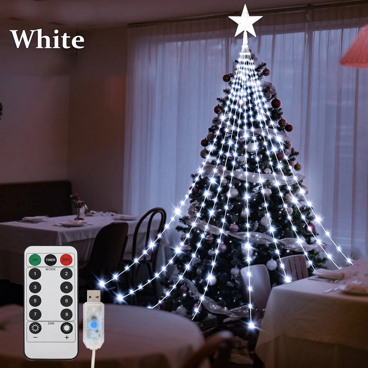 Waterproof LED Christmas Tree Lights – 8-Mode USB Fairy String for Indoor & Outdoor Decor