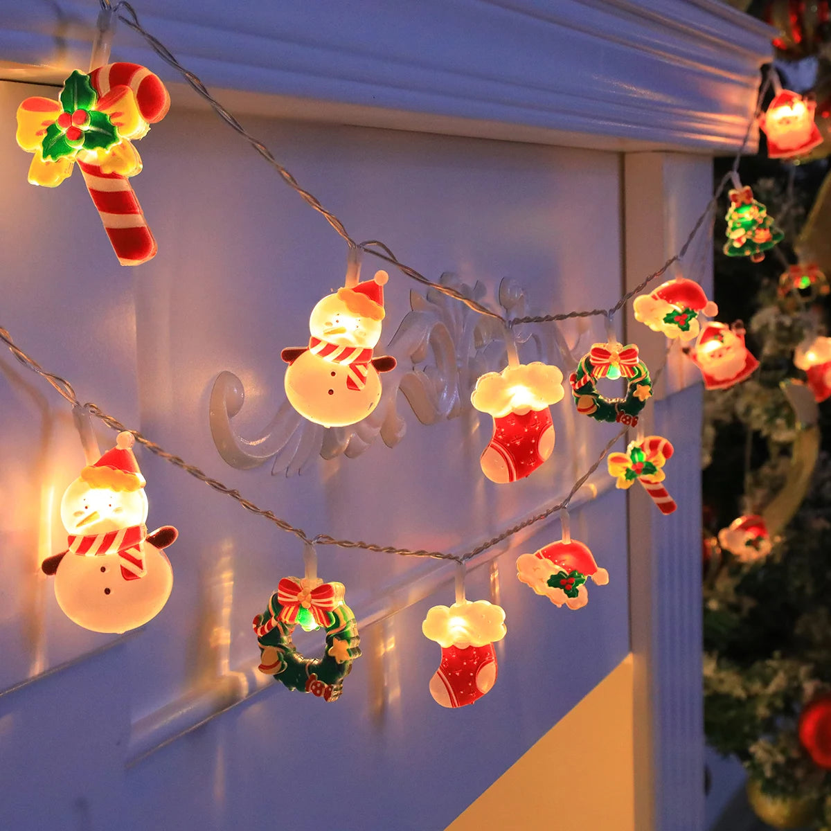 LED Christmas String Lights – Santa, Snowman & Candy Cane Decor