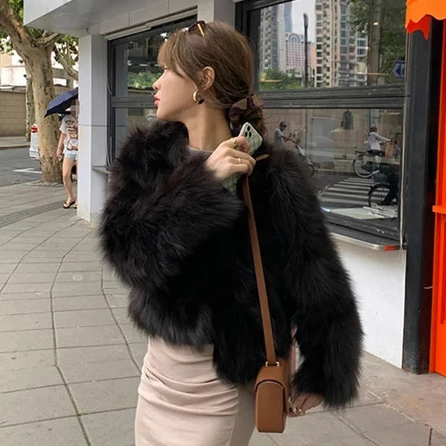 Women’s Faux Fox Fur Coat – Short Loose Winter Jacket 2025 Casual Fashion
