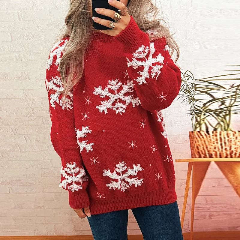 Women's Snowflake Christmas Sweater – Cozy Knit Pullover with Holiday Print