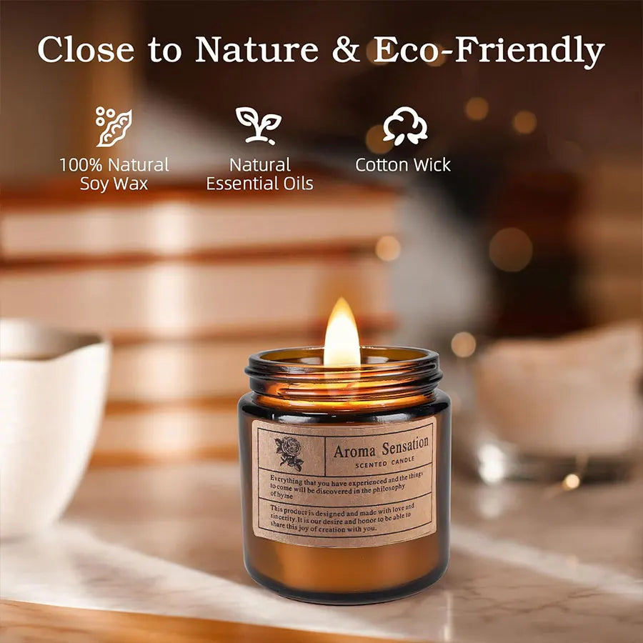 Brown Glass Aromatherapy Candle – Smokeless Scented Candle for Home & Gift