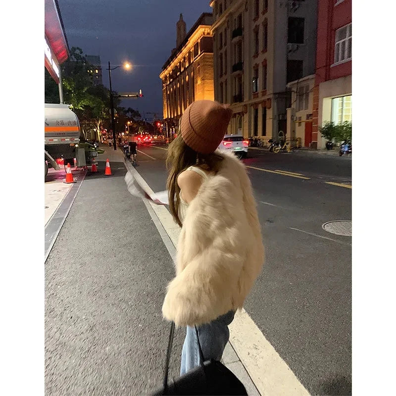 Women’s Faux Fox Fur Coat – Short Loose Winter Jacket 2025 Casual Fashion