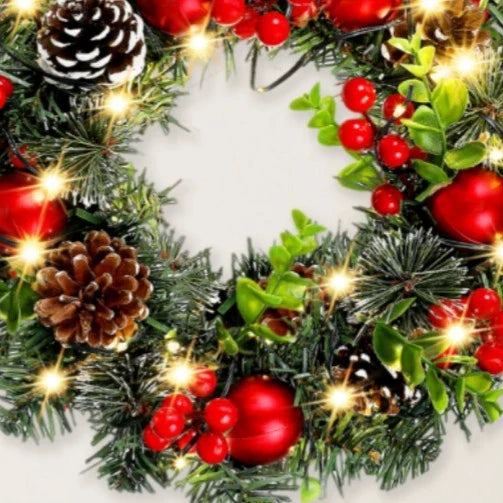 Elegant Red LED Christmas Wreath – Holiday Door & Wall Decor