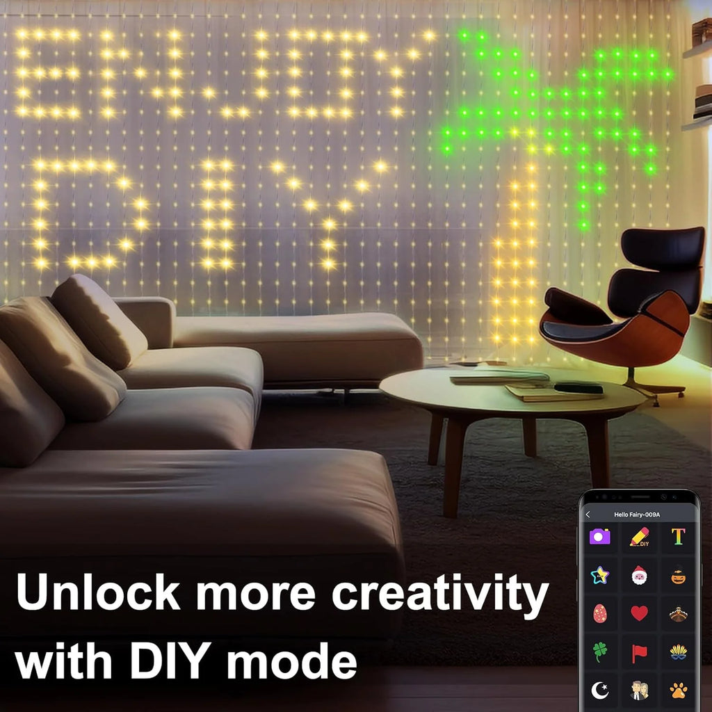 Smart Curtain Lights 400 LED USB – App & Remote Control, Music Sync