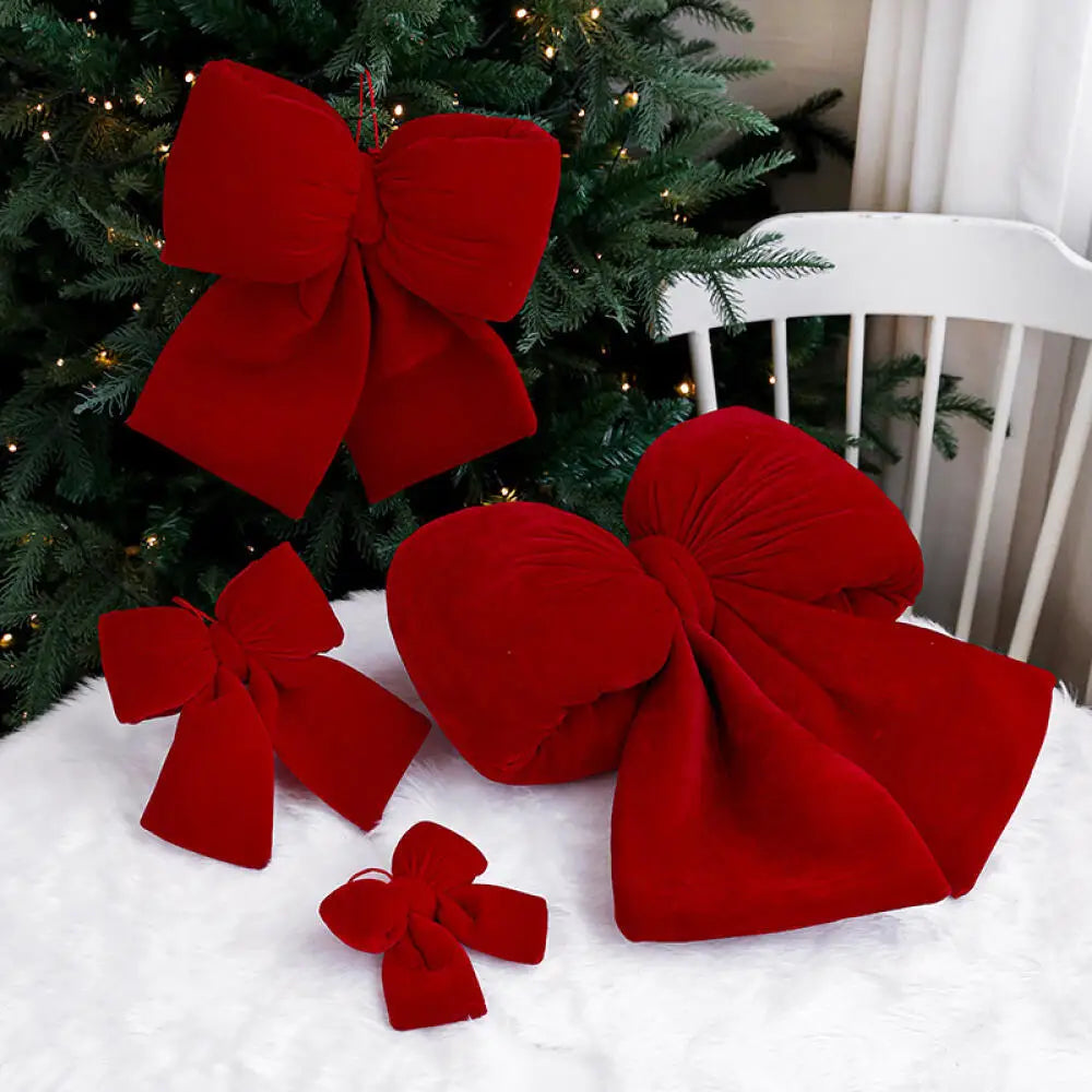 Christmas Bow Decoration – Velvet Red Bow Knot Baubles