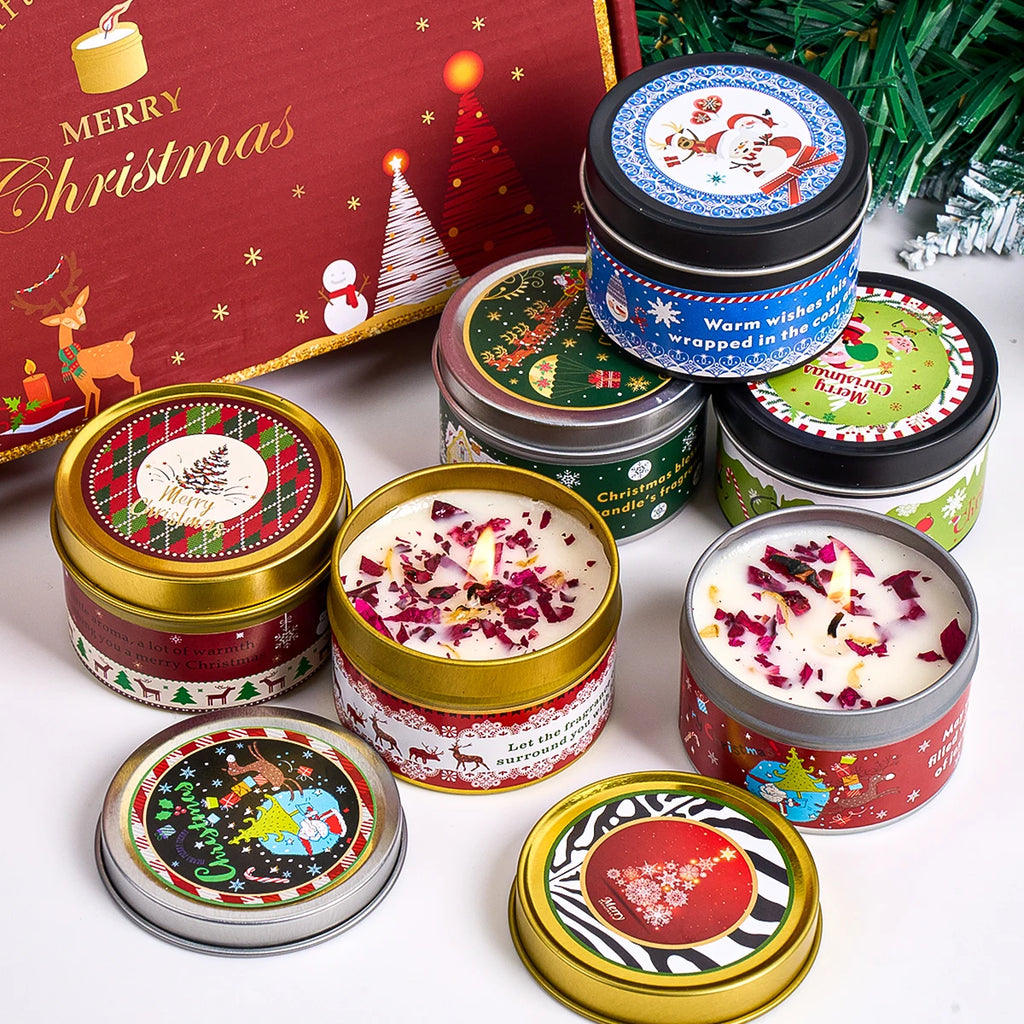 Christmas Scented Candle Gift Set – Aromatherapy Soy Wax with Dried Flowers