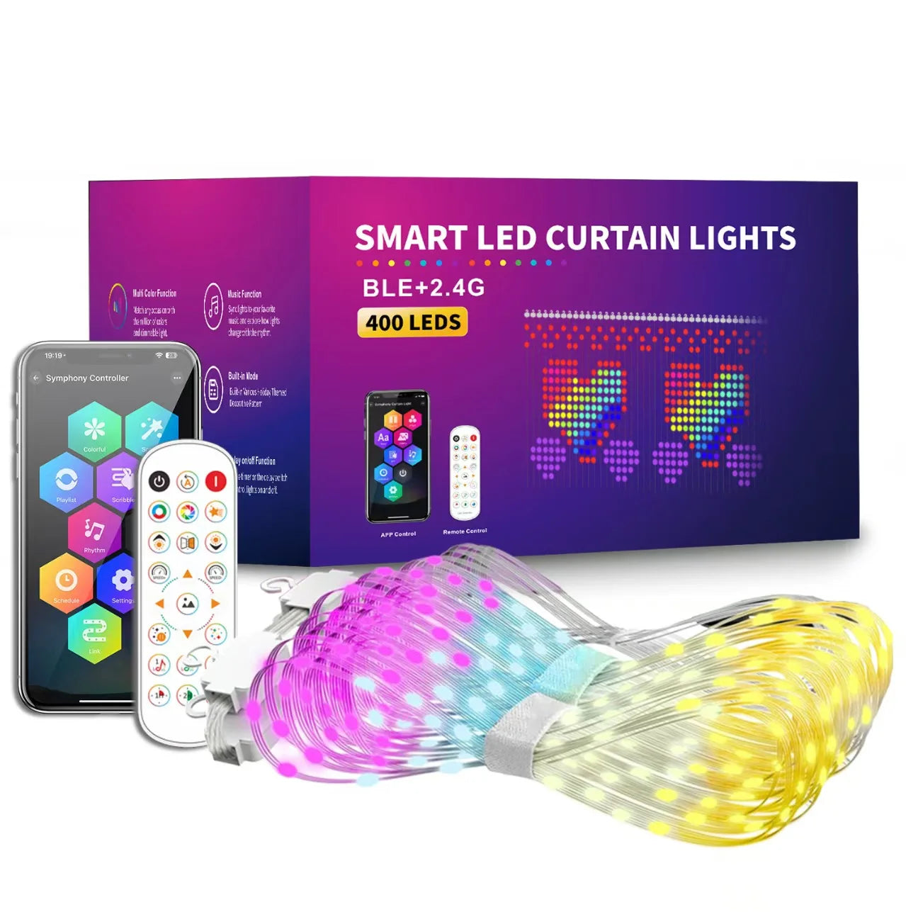 Smart Curtain Lights 400 LED USB – App & Remote Control, Music Sync