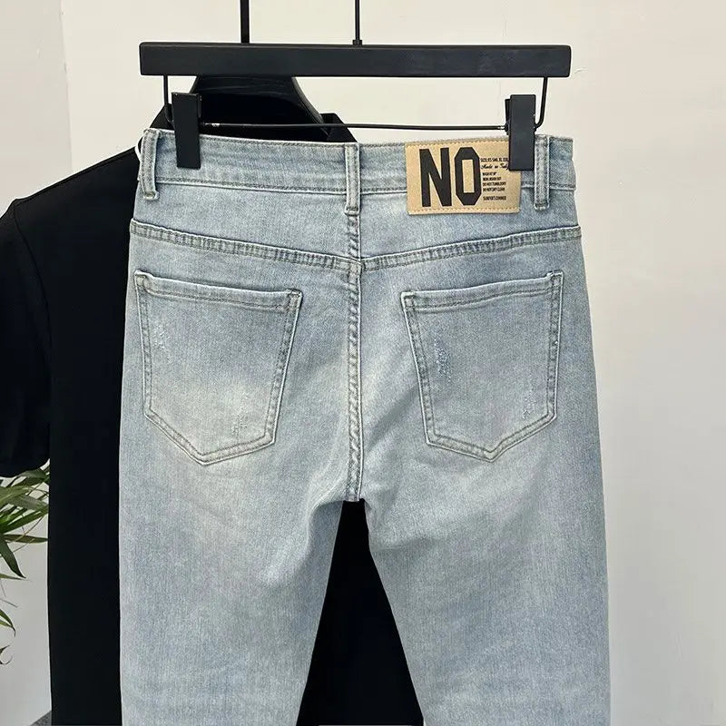 Men’s Slim Fit Light Wash Jeans – Trendy Casual Denim Pants