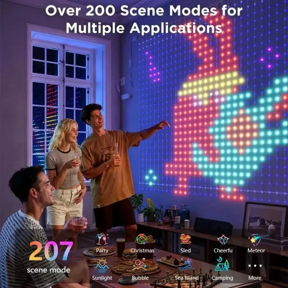 Smart Curtain String Lights – Waterproof DIY Colorful Music Sync LED Lights for Xmas Indoor & Outdoor Decor