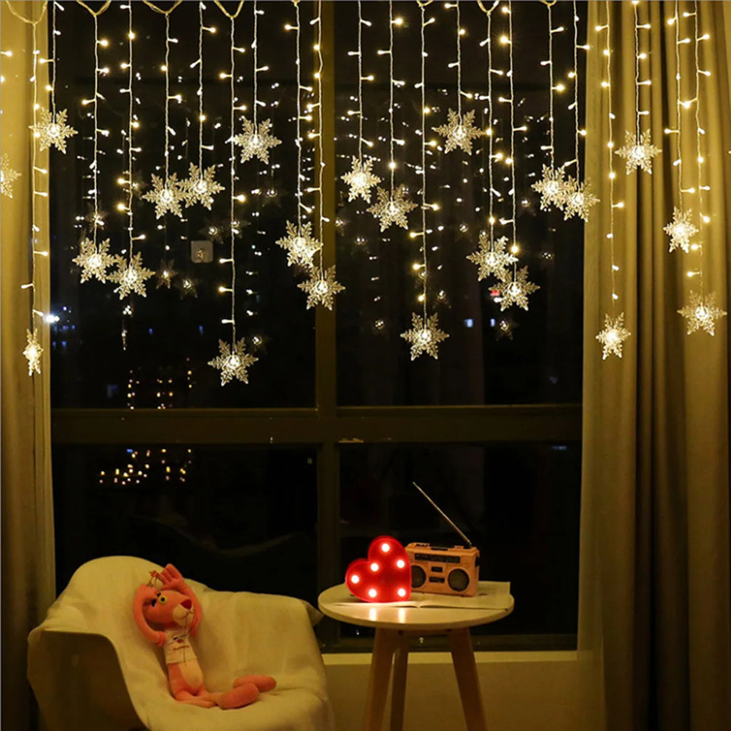 Magical Snowflake LED Curtain Lights – Holiday Window Garland