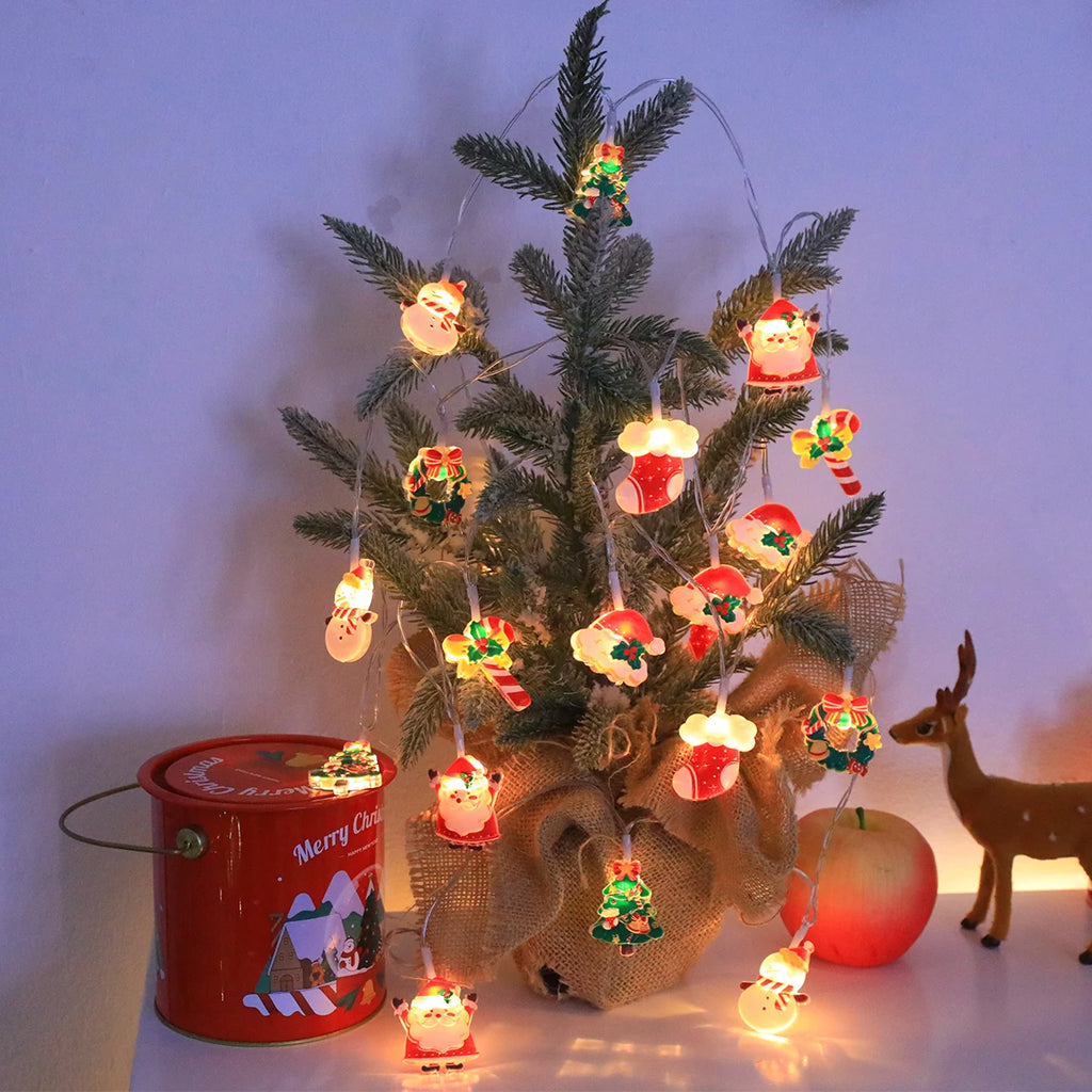 LED Christmas String Lights – Santa, Snowman & Candy Cane Decor
