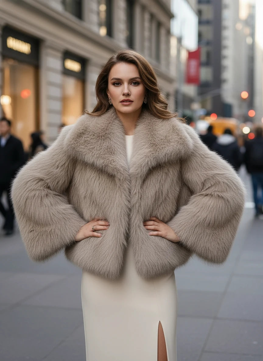 2025 Women’s Faux Fox Fur Jacket – Loose Long Sleeve Autumn/Winter Coat