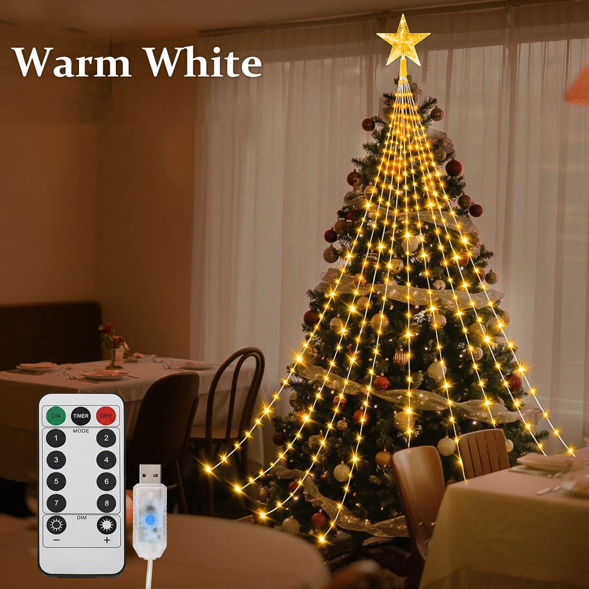 Waterproof LED Christmas Tree Lights – 8-Mode USB Fairy String for Indoor & Outdoor Decor