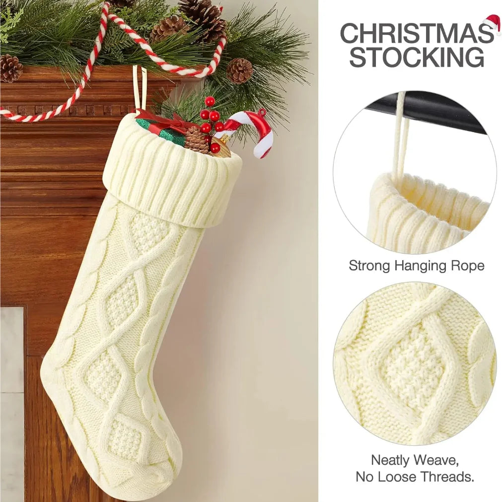 Large Cable Knit Christmas Stockings for Kids – Holiday Decoration