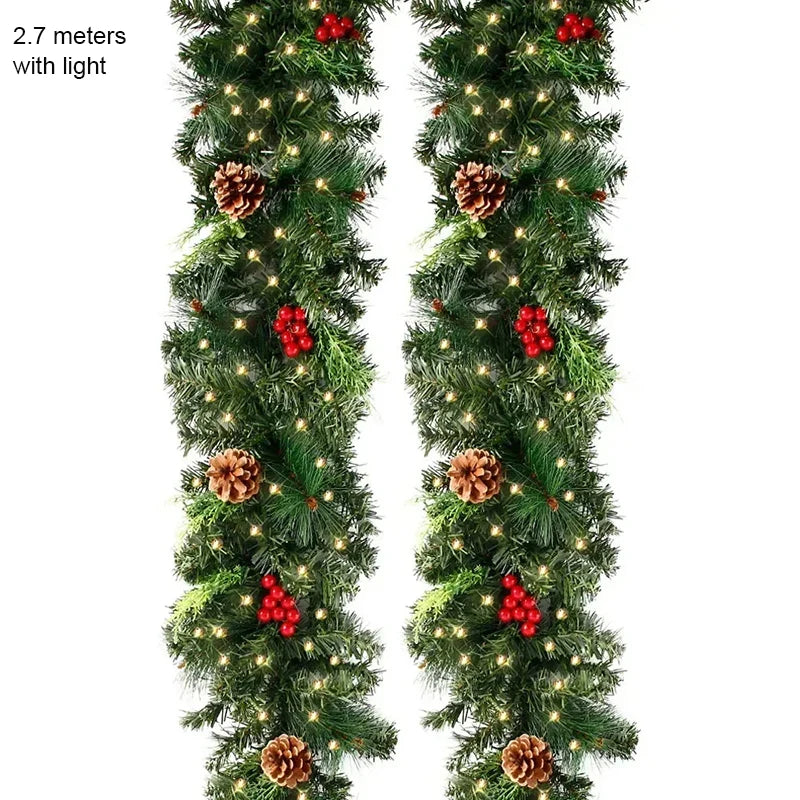 2.7M Pre-Lit Christmas Garland with Pinecones & Red Berries – Holiday Glow Decoration