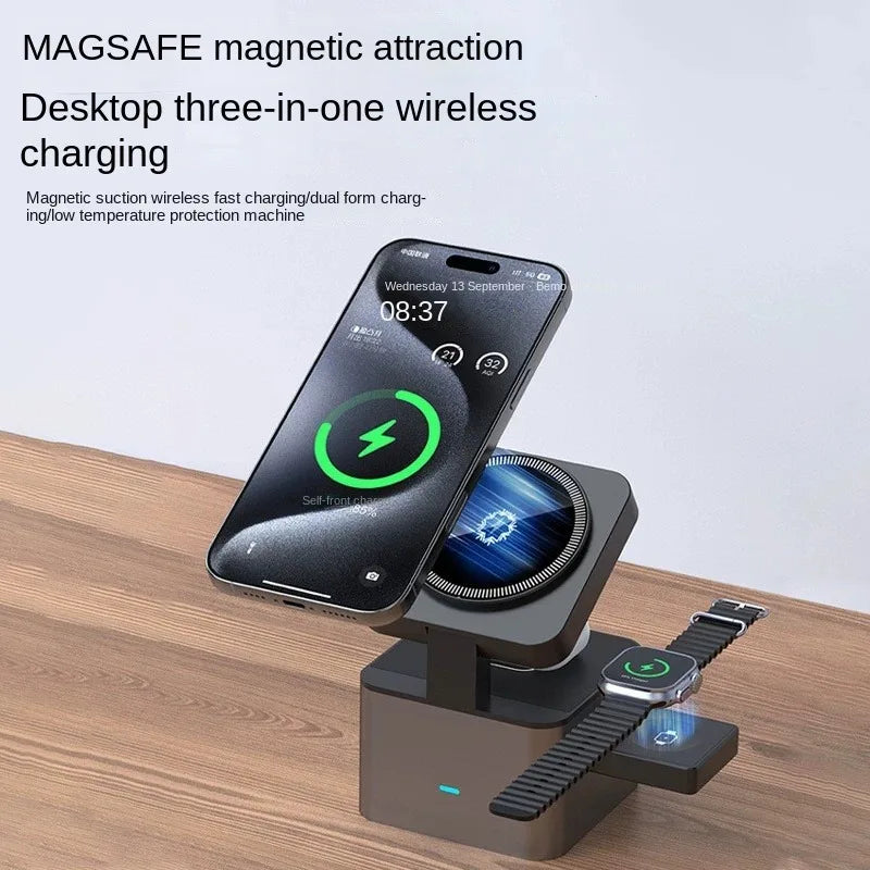 3-in-1 Magnetic Wireless Charging Station – 15W Fast Charger for iPhone, Apple Watch & AirPods