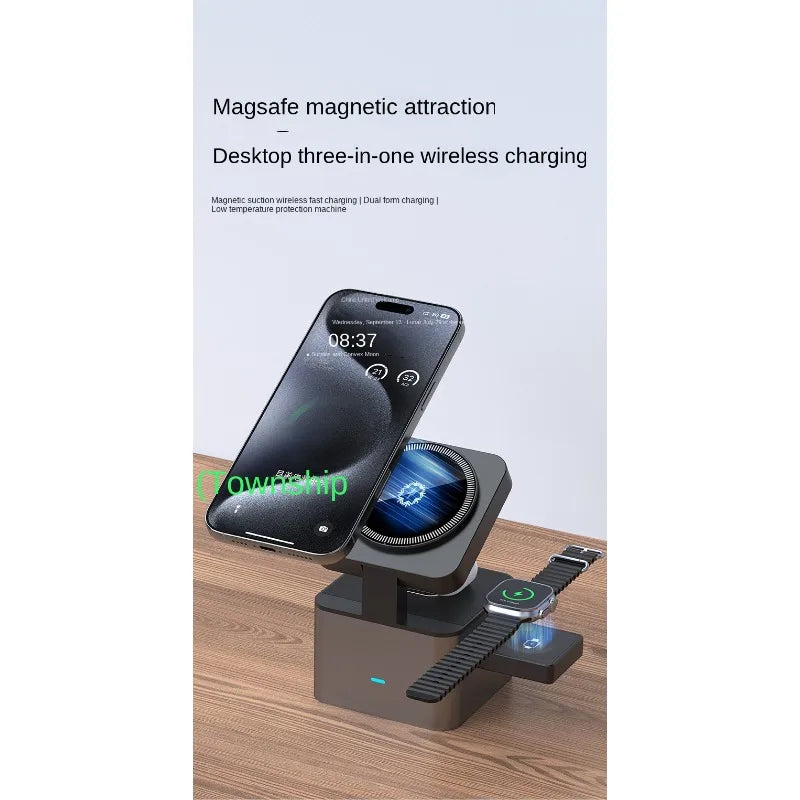 3-in-1 Magnetic Wireless Charging Station – 15W Fast Charger for iPhone, Apple Watch & AirPods