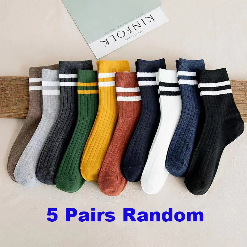 5 Pairs Men’s Vintage Athletic Socks – Fall & Winter Fun Fashion Crew Socks